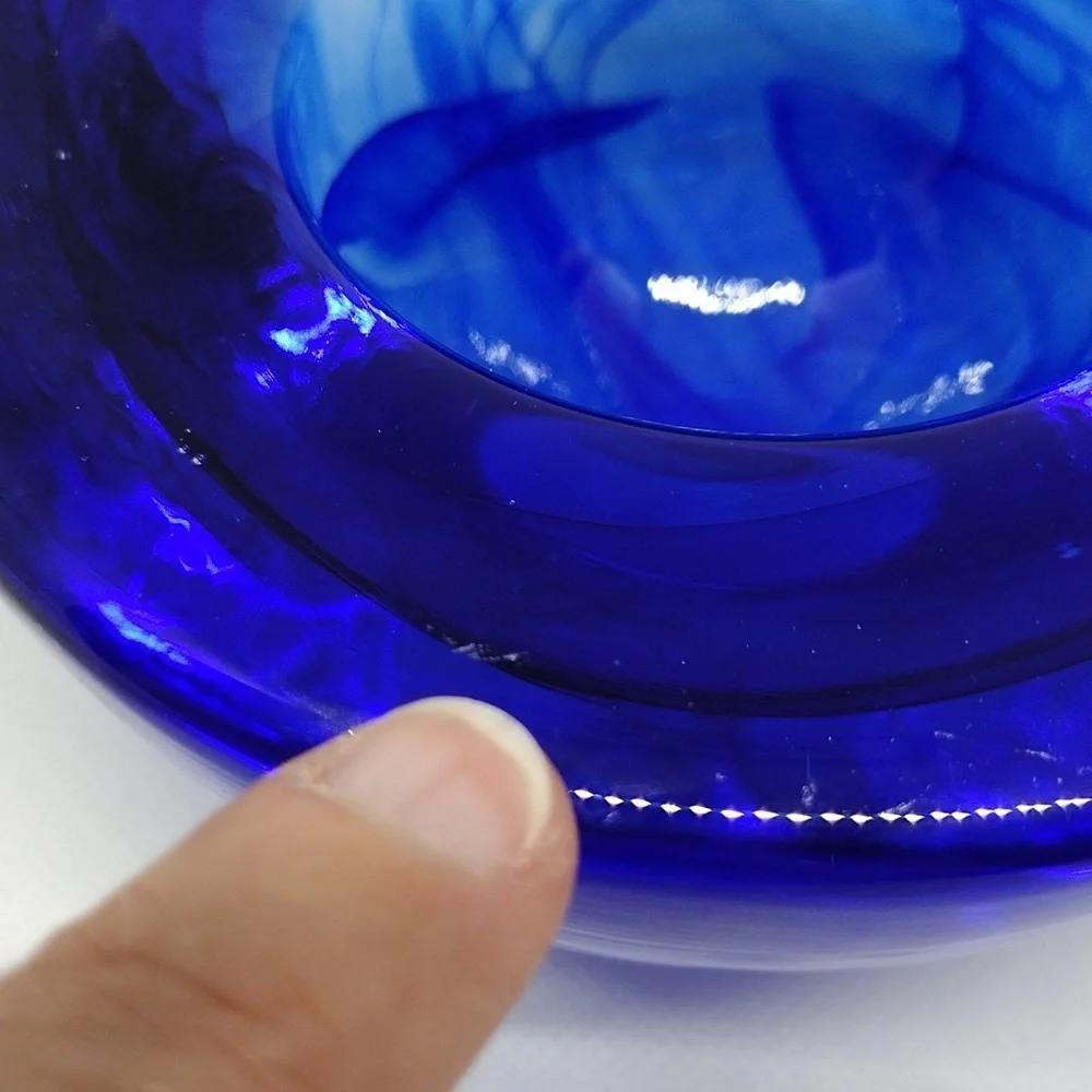Cobalt‎ Blue Swirled Art Glass Votive Candle Holder